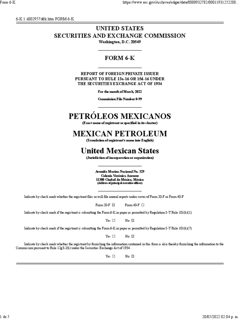 Form 6K 20220329 PDF Securities (Finance) Price Of Oil