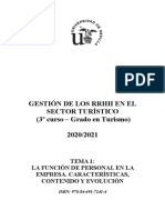 Grado Turismo Tema 1 Grh. La Funcion de Personal en La Empresa. Caracteristicas Contenido y Evolución