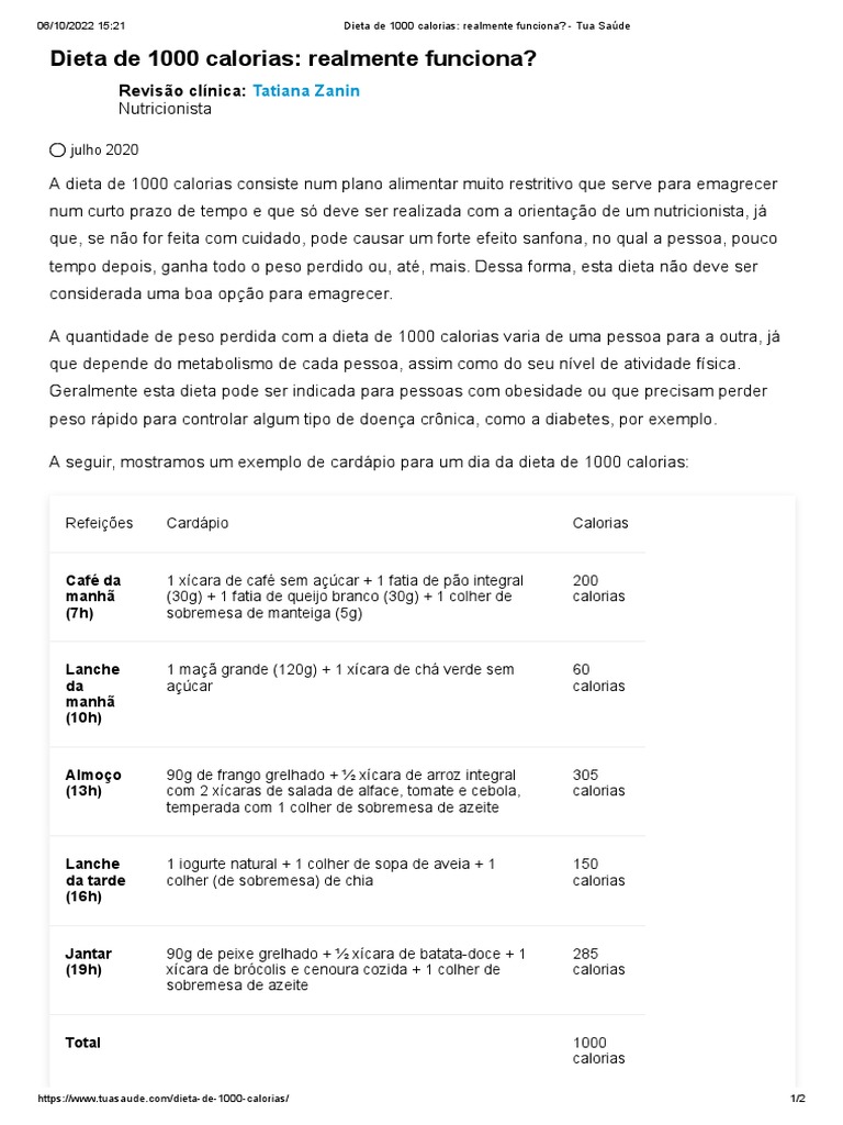 Dieta de 1000 Calorias - Realmente Funciona - Tua Saúde | PDF | Caloria ...