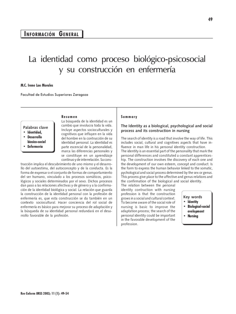 Construcción de la identidad biológica en enfermería | PDF | Autoestima ...