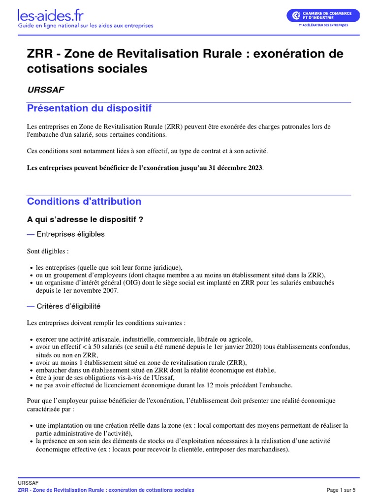 Exonération Impôts Zrr – S’implanter en zone de revitalisation rurale ...