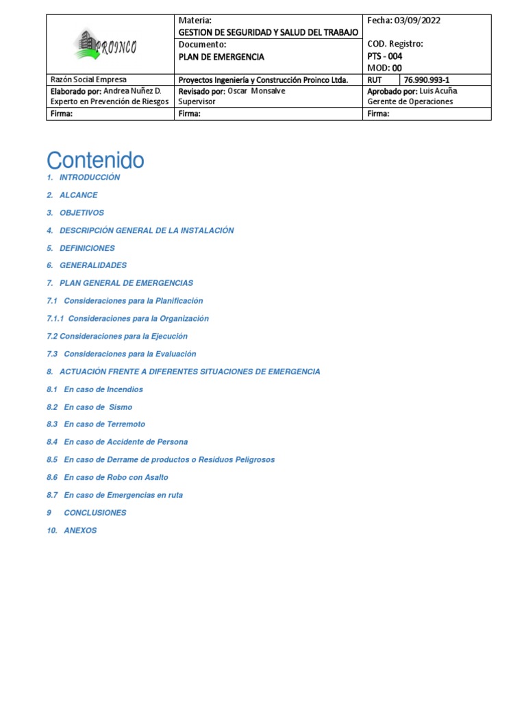 Plan de Emergencia Contra Incendios | PDF | Incendios | Calor