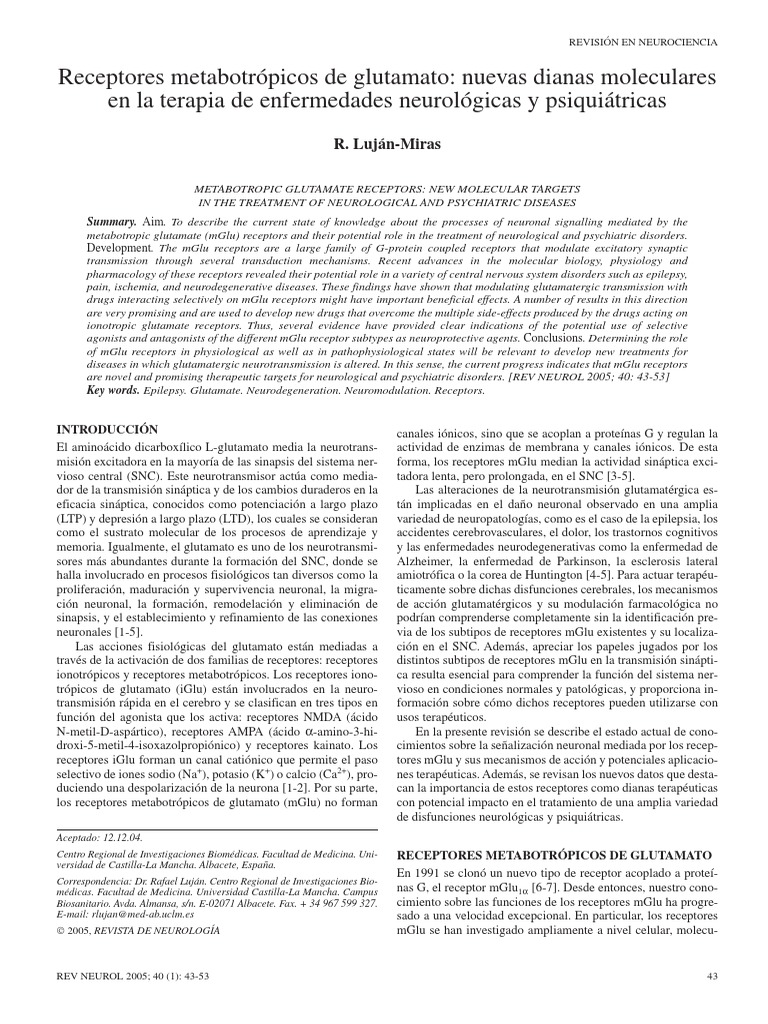 Metabotropic Glutamate Receptors in Therapy | PDF | Glutamic Acid ...