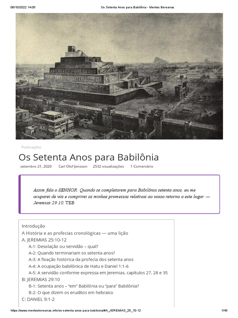 Setenta Anos de Exílio em Babilônia | PDF | Nabucodonosor II | Jeremias