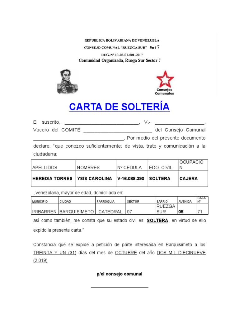 Carta De Soltería Pdf