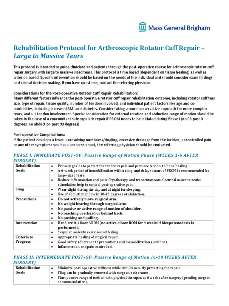 Large to Massive Rotator Cuff Repair Protocol | PDF | Anatomical Terms ...