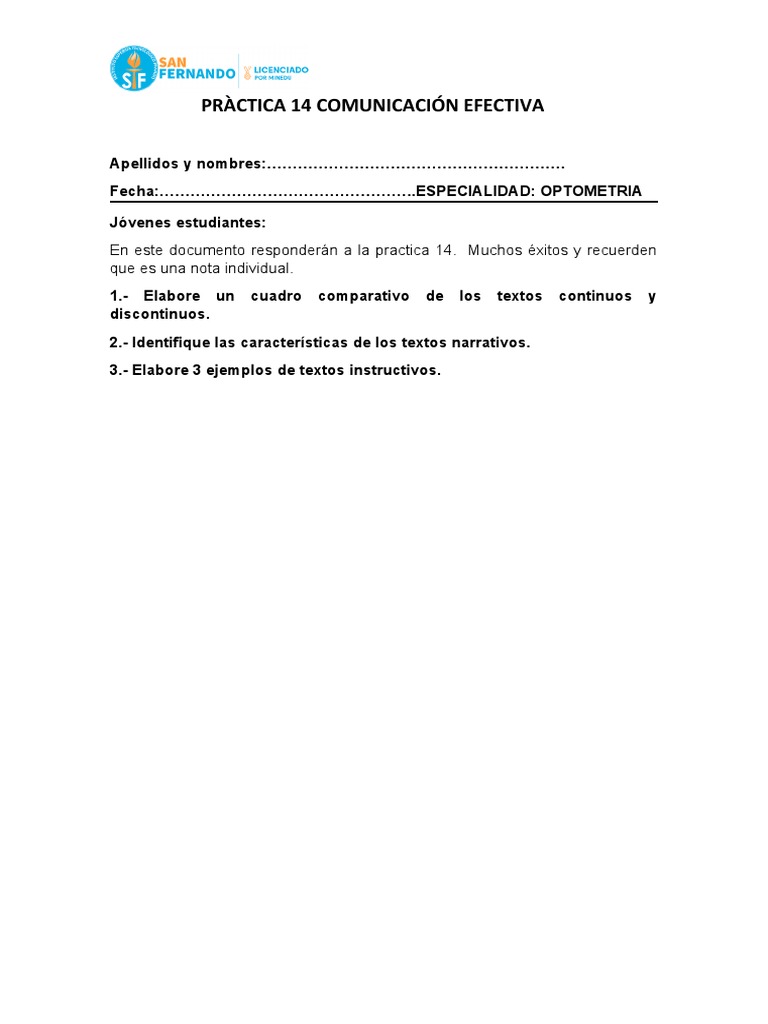 Practica 14 Comunicacion Efectiva | PDF | Estudios de idiomas extranjeros