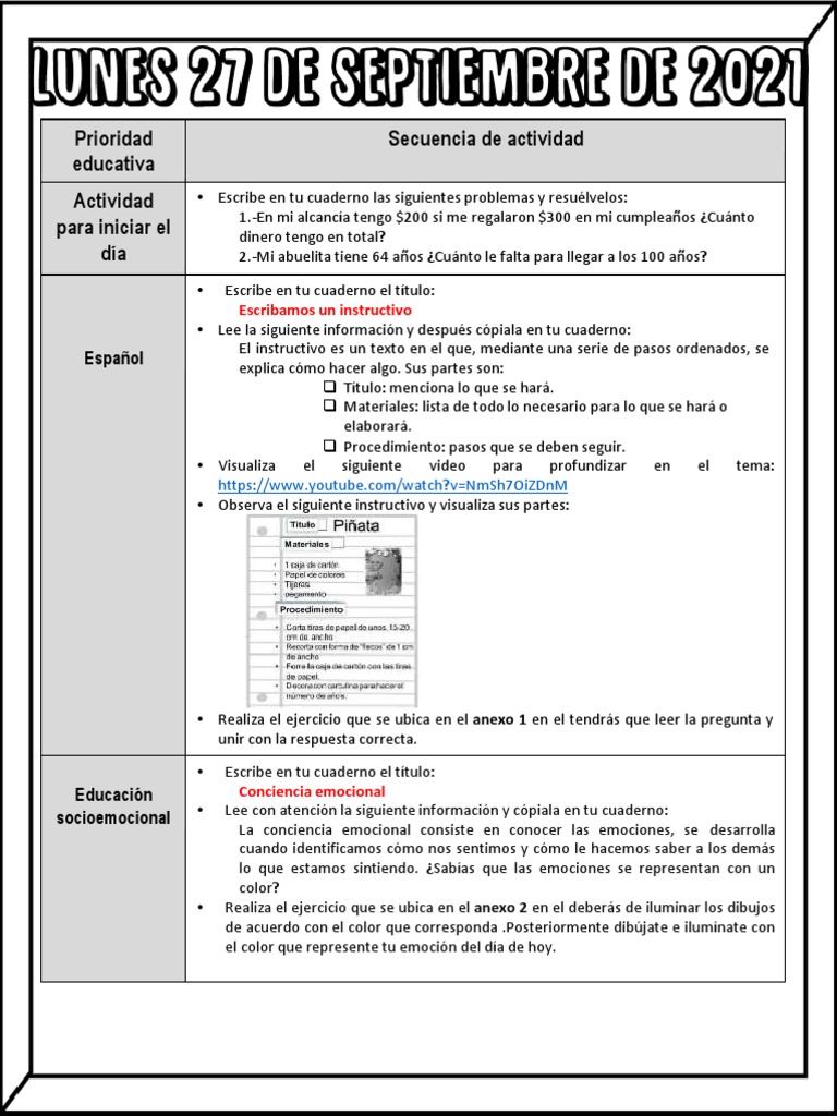 Semana Del 27 Al 1 de Octubre | PDF
