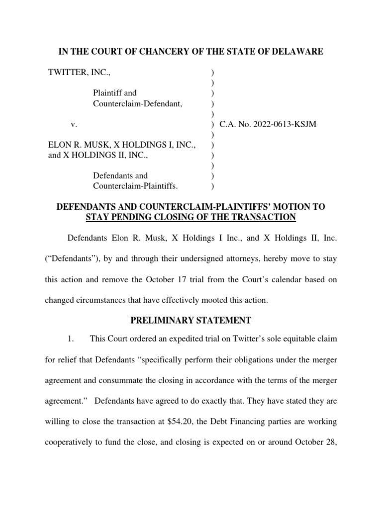 Elon Musk Motion To Stay | PDF