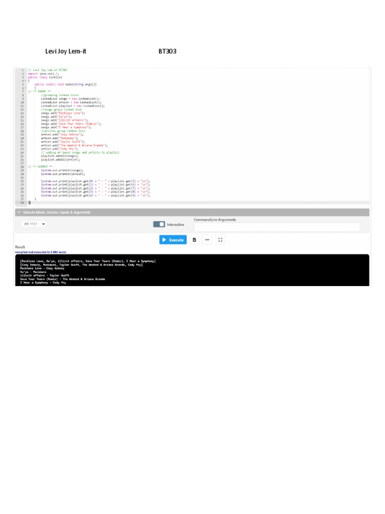 Java Program - Playlist Linked List | PDF