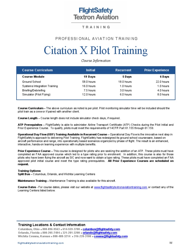 Citation X Pilot Training Overview | PDF | Aviation | Transport