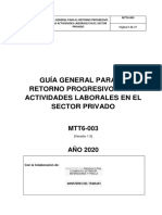 GUÍA GENERAL PARA EL RETORNO PROGRESIVO A LAS ACTIVIDADES LABORALES EN EL SECTOR PRIVADO - MTT6-003