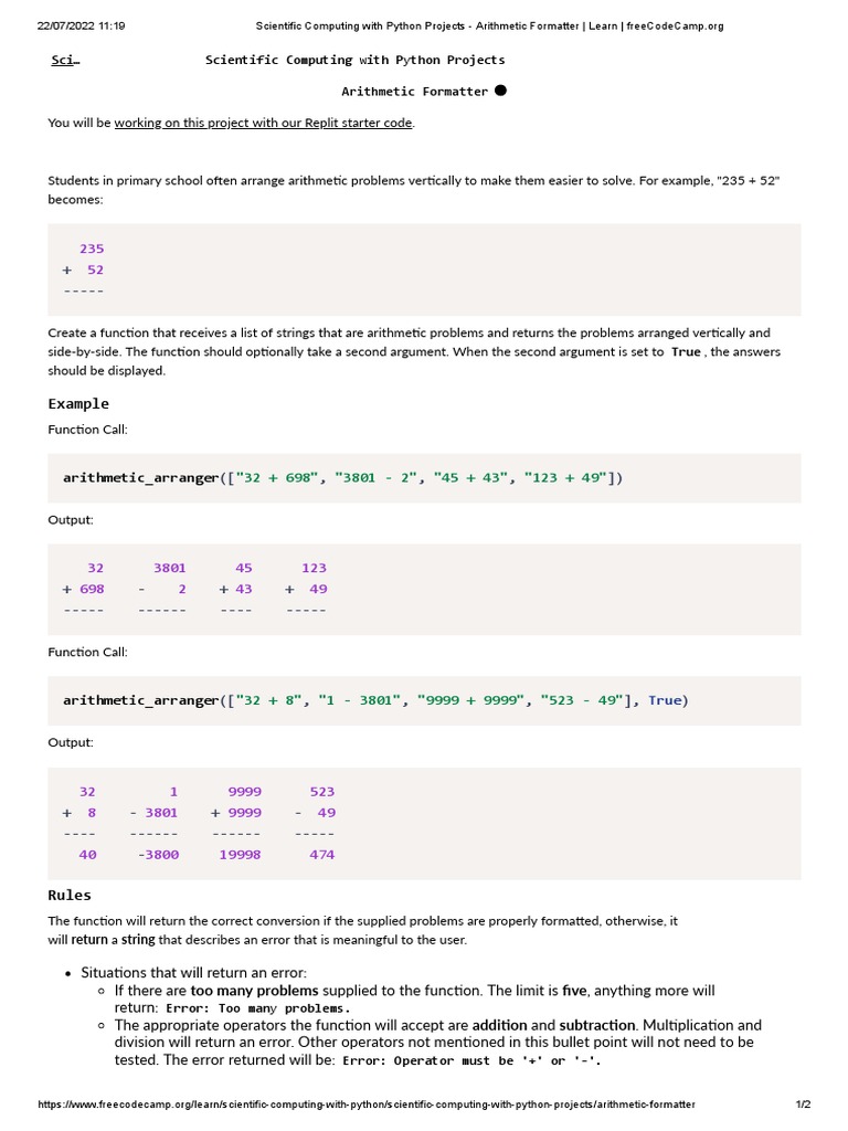 01_Arithmetic Formatter _ Learn _ FreeCodeCamp.org | PDF | Arithmetic ...