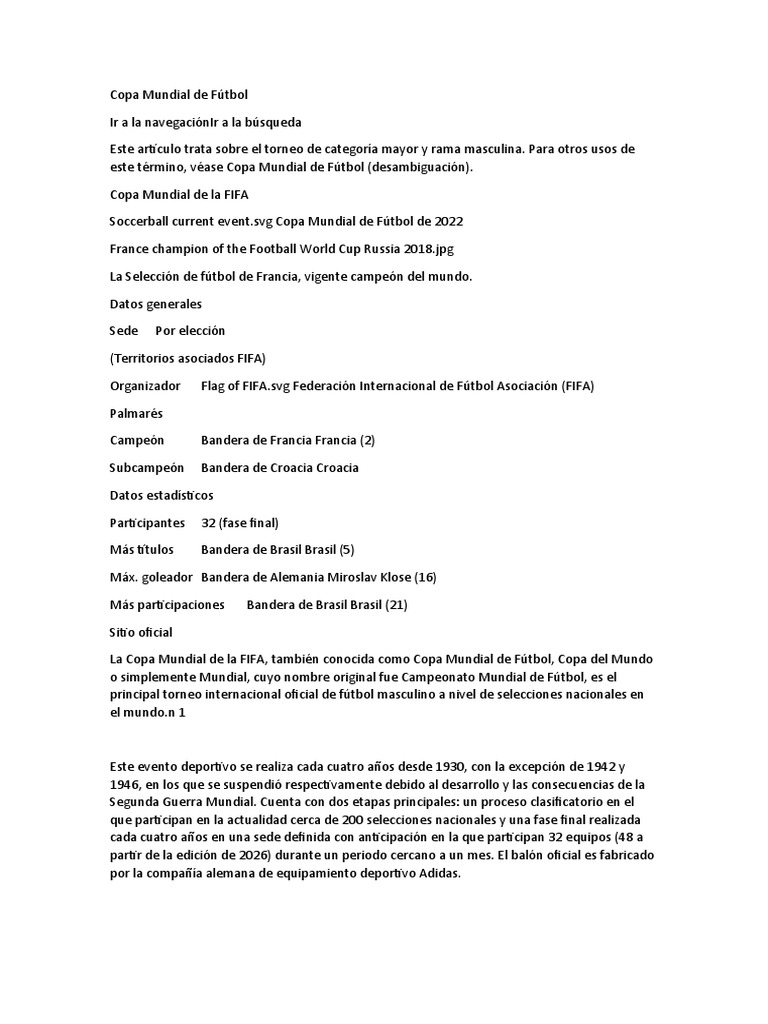 Historia de la Copa Mundial de Fútbol | PDF | FIFA Copa del Mundo ...