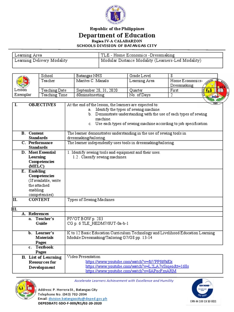 LE Types of Sewing Machine PDF