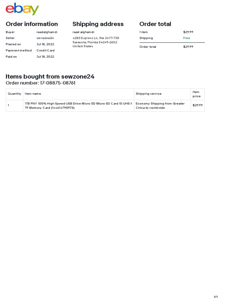 Order Information Shipping Address Order Total | PDF