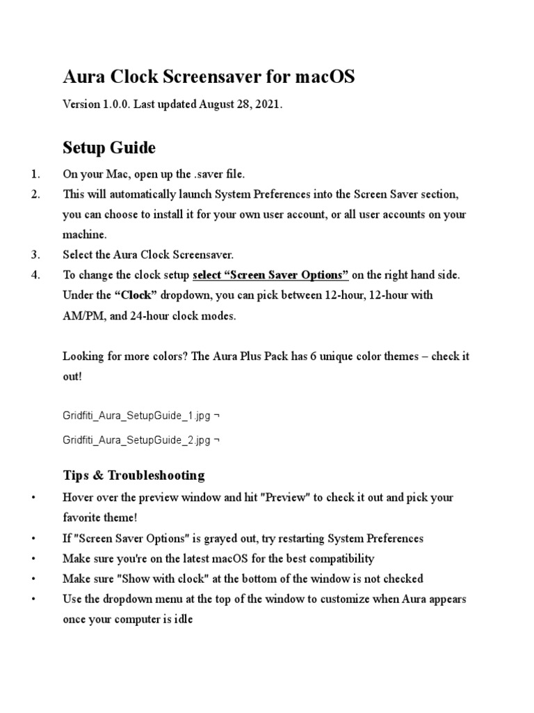 Aura Clock Screensaver For Macos Setup Guide PDF