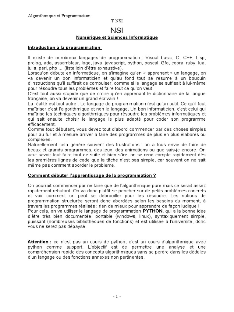 Introduction à l'algorithmique avec Python | PDF | Programmation ...