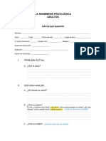 Formato Anamnesis Psicologica - Adultos