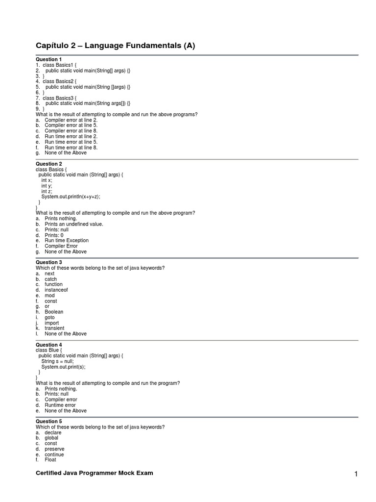 Java Programmer Mock Exam Questions | PDF | Computers | Technology ...