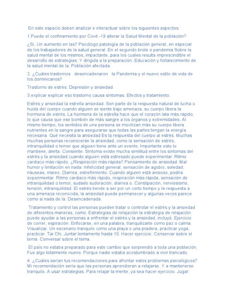 Impacto del COVID-19 en la Salud Mental | PDF | Ansiedad | Estrés ...