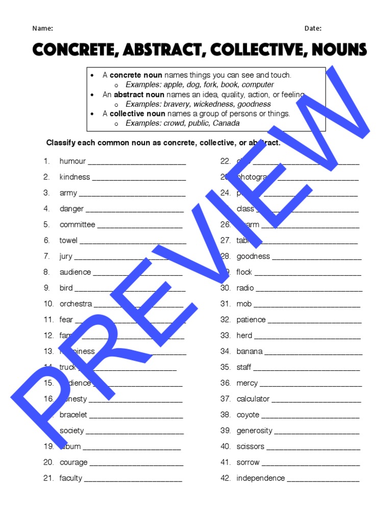Demo Concrete Abstract Collective Nouns 4029246 PDF Courage Morality