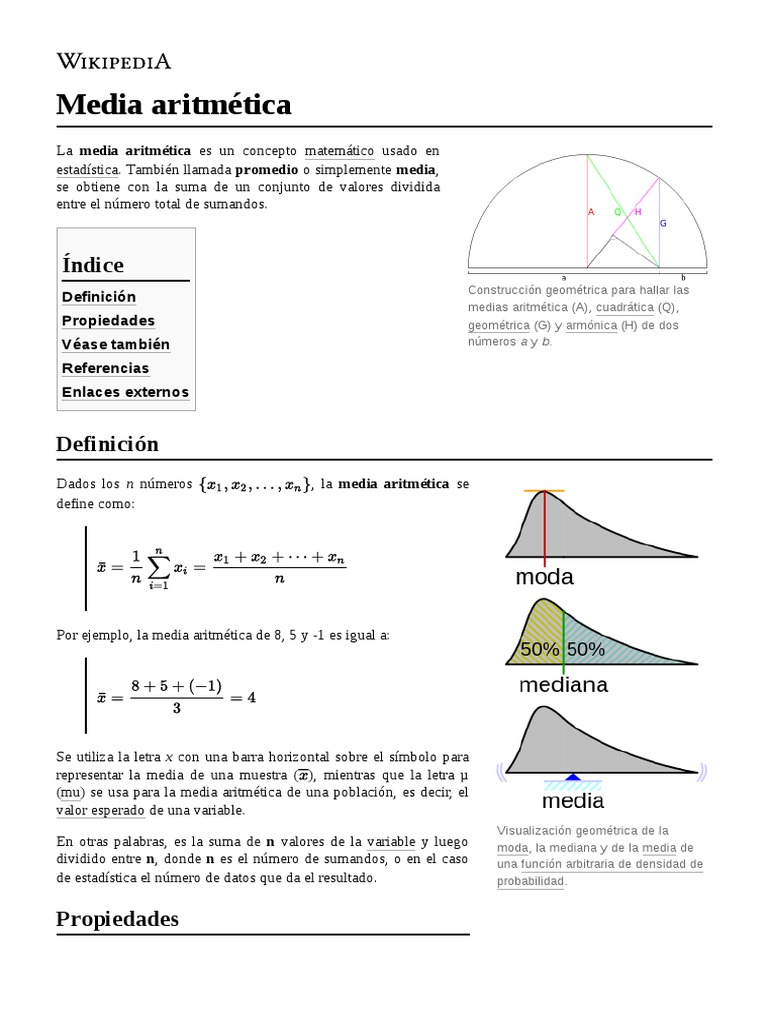 Media Aritmética PDF Media Significado aritmetico