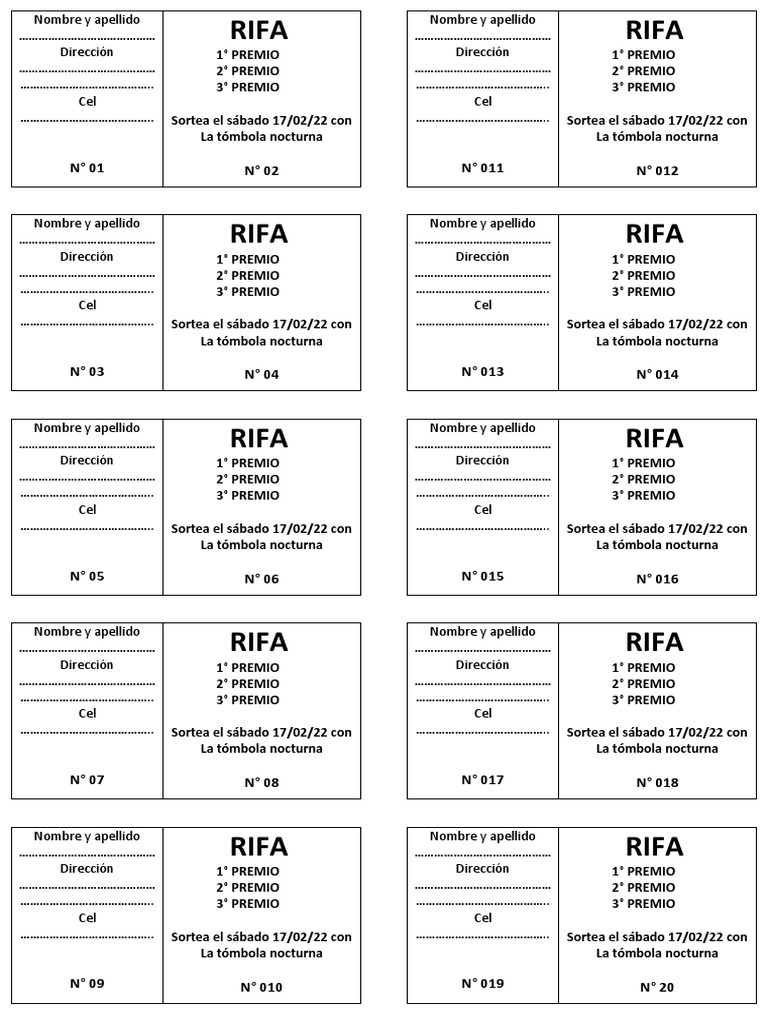 Rifa 10X5CM Chica | PDF | Hogar, jardinería y bricolaje