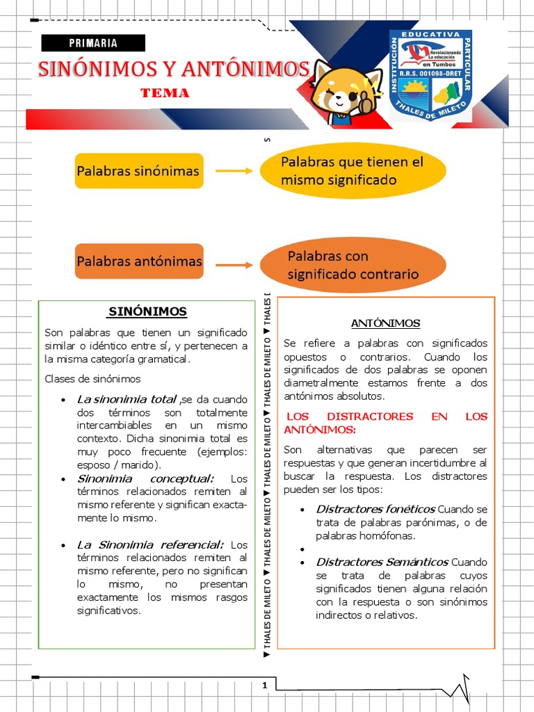 Sinonimos y Antonimos | PDF | Cognición | Comunicación humana
