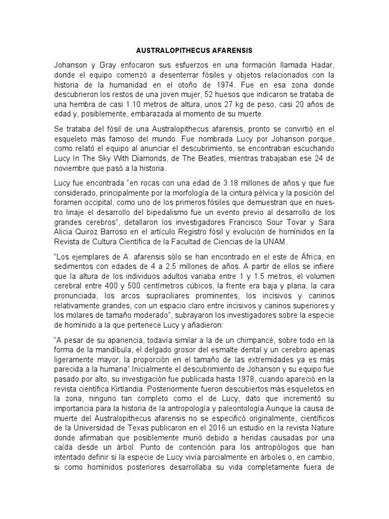 Australopithecus Afarensis Pdf Lucy Australopithecus Taxa