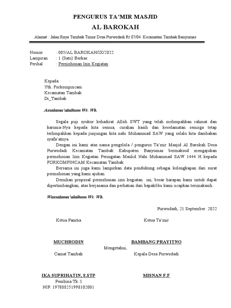 Surat Permohonan Izin Kegiatan | PDF