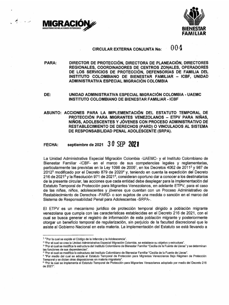 Circular conjunta migracion colombia icbf 1 pdf
