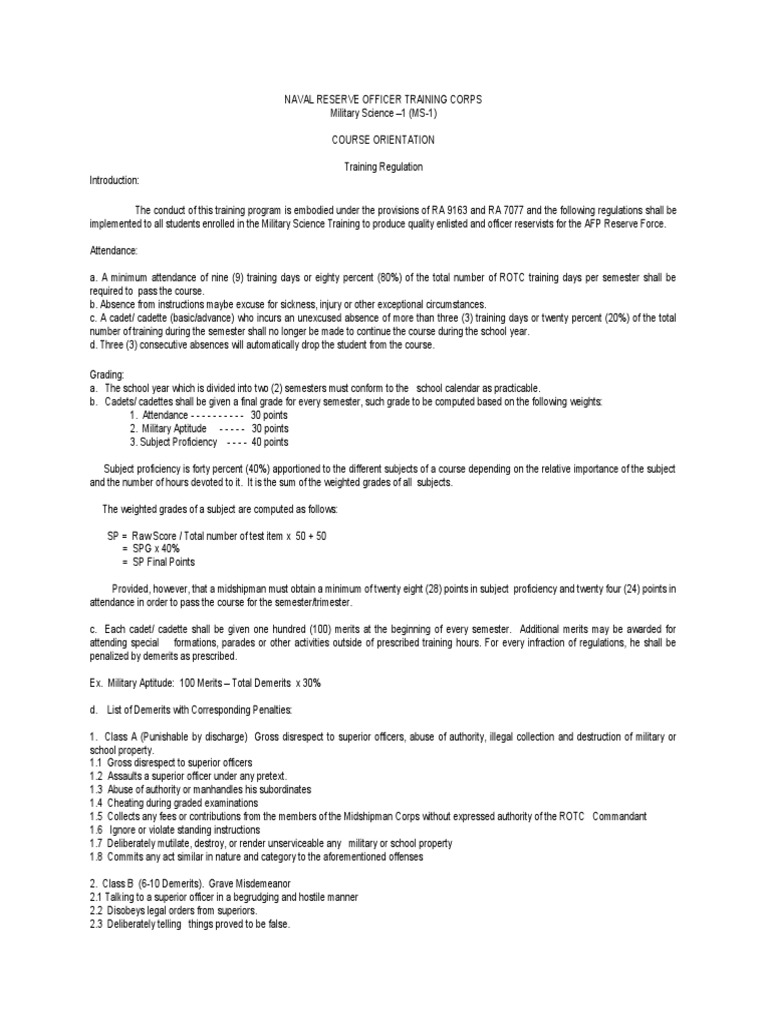 ROTC Training Regulations Overview | PDF | Military Justice | Disciplines