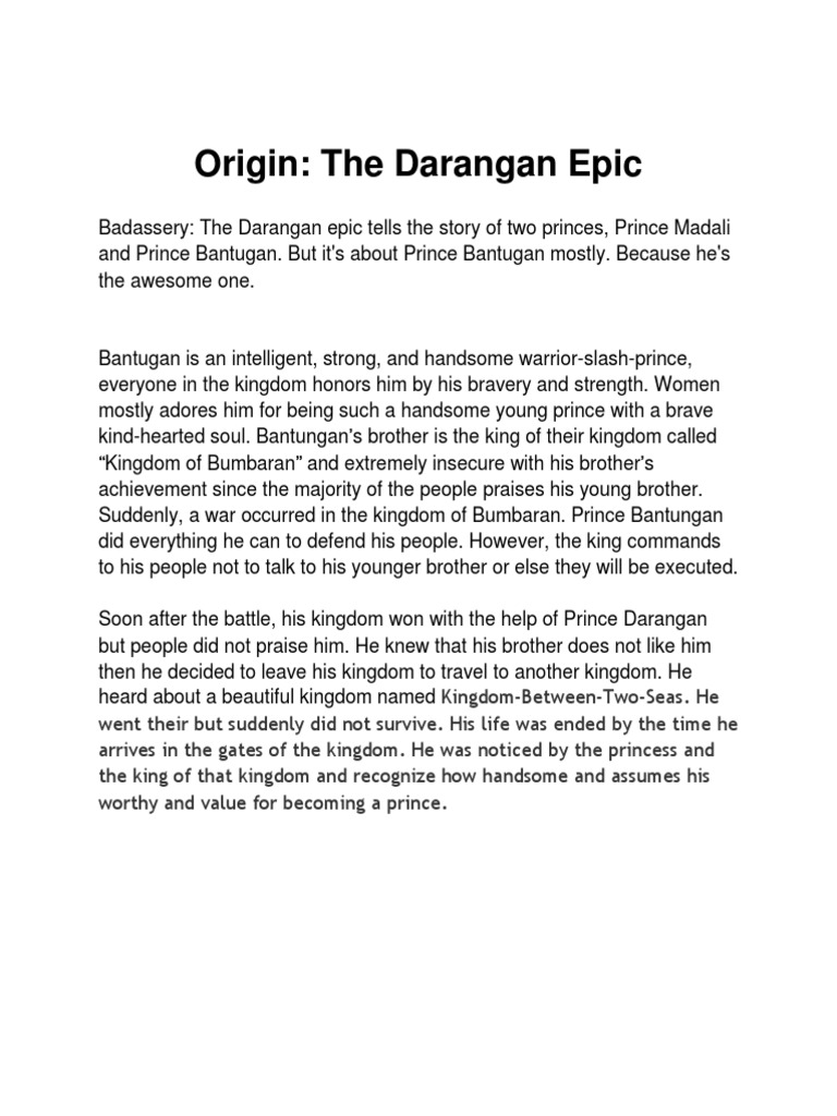 Darangan Epic: The Tale of Prince Bantugan | PDF | History | General ...