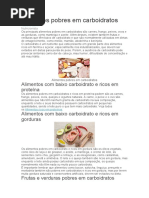 DIETA CARBOIDRATO pobres em carboidratos
