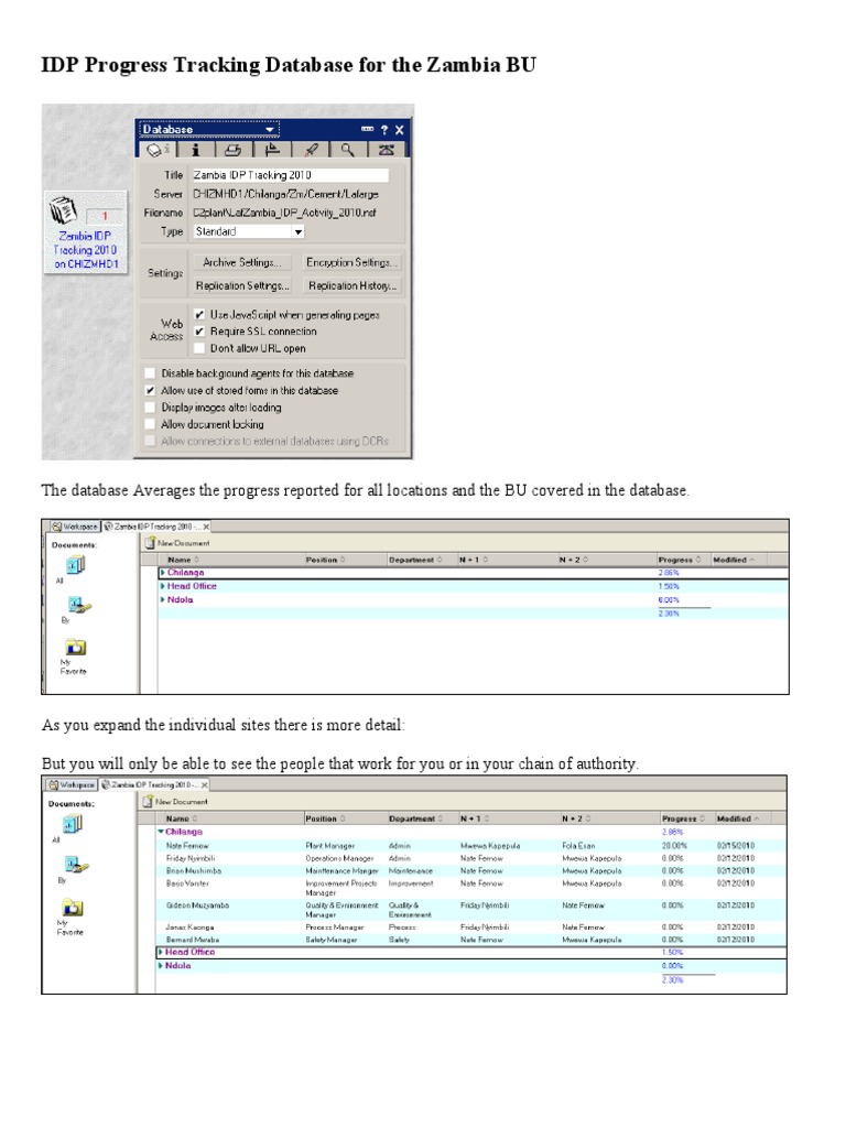 IDP Progress Tracking Database - Zambia | PDF | Finance & Money Management