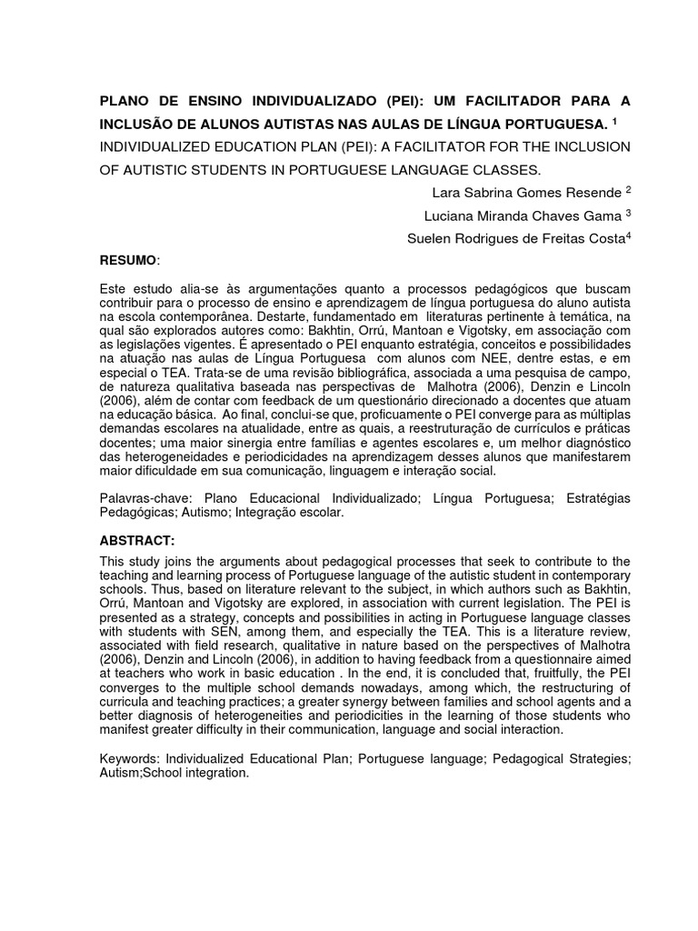 TCC Plano Ensino Individualizado Alunos Autistas | PDF | Autismo ...