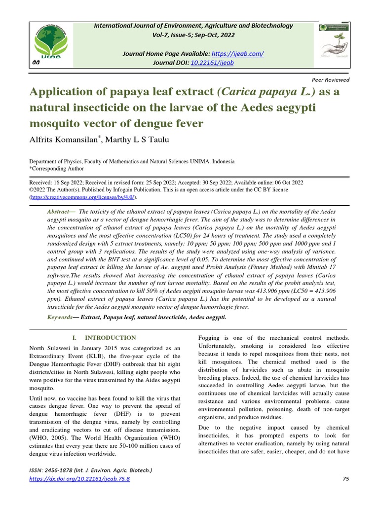 Application of Papaya Leaf Extract (Carica Papaya L.) As A Natural