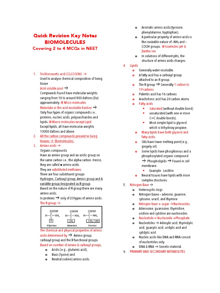 Biomolecules Key Notes 2020 PDF