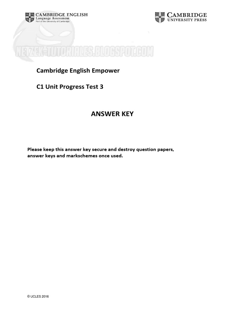 Unit 3 Progress Test Answer Key Version A PDF | PDF | Teaching Methods ...
