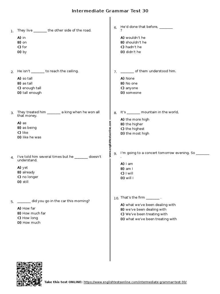 1591 - Intermediate Grammar Test 30 | PDF