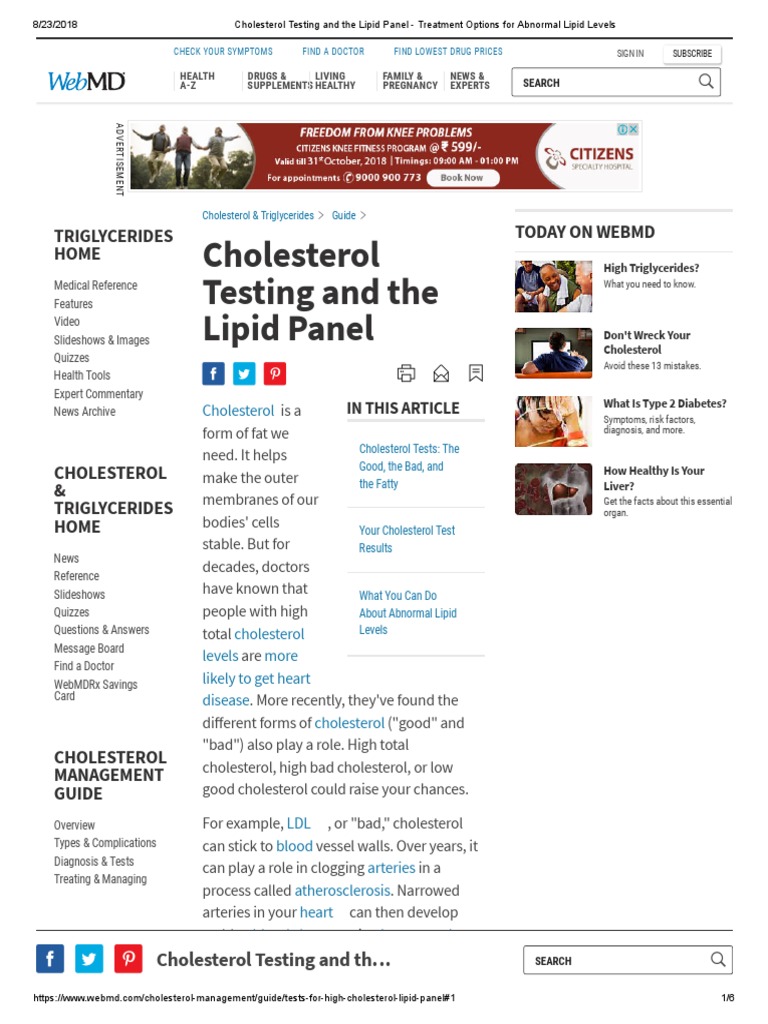 Cholesterol Testing and The Lipid Panel Treatment Options For