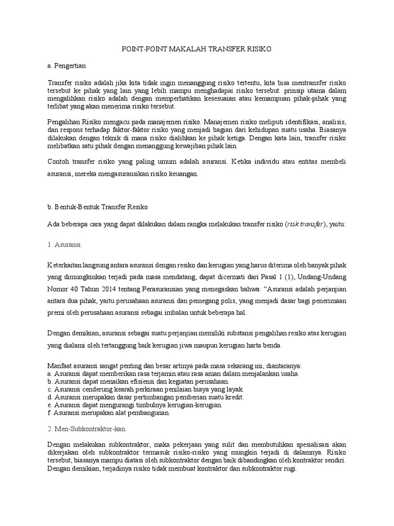 Point-Point Makalah Transfer Risiko | PDF