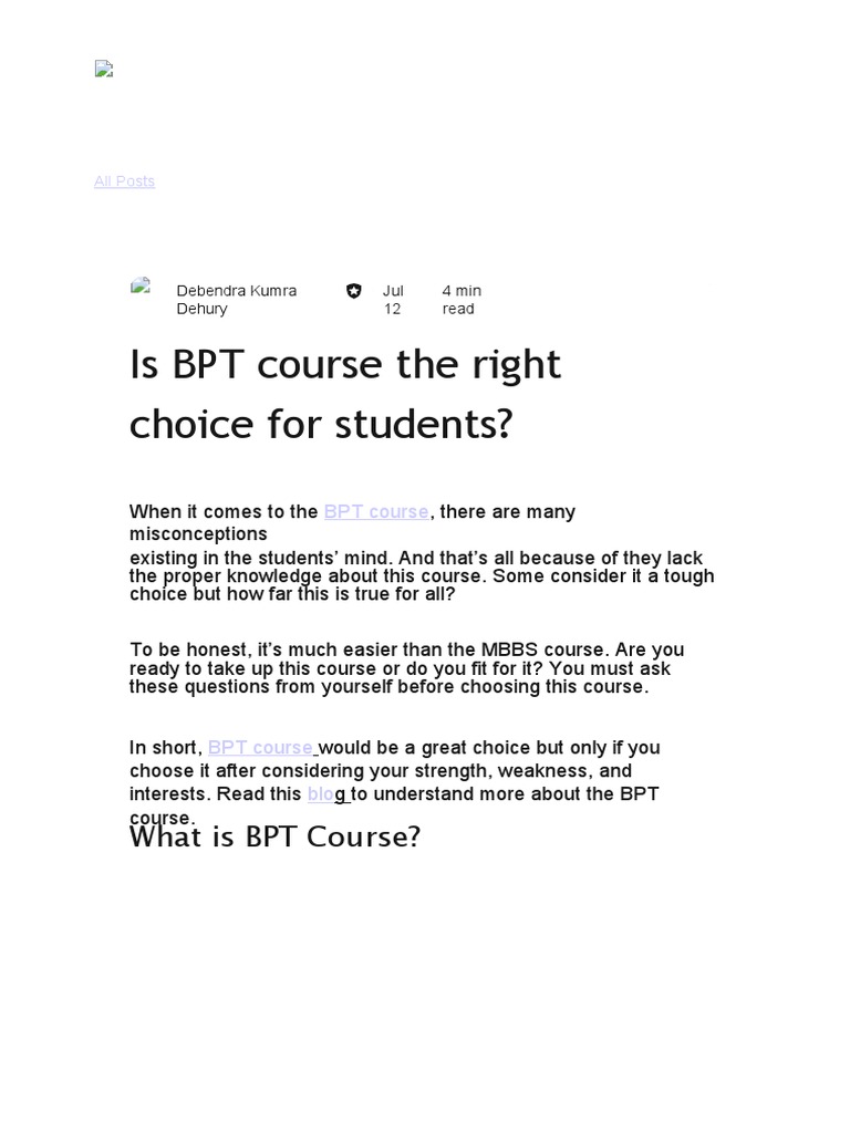 Is BPT Course The Right Choice For Students PDF Physical Therapy