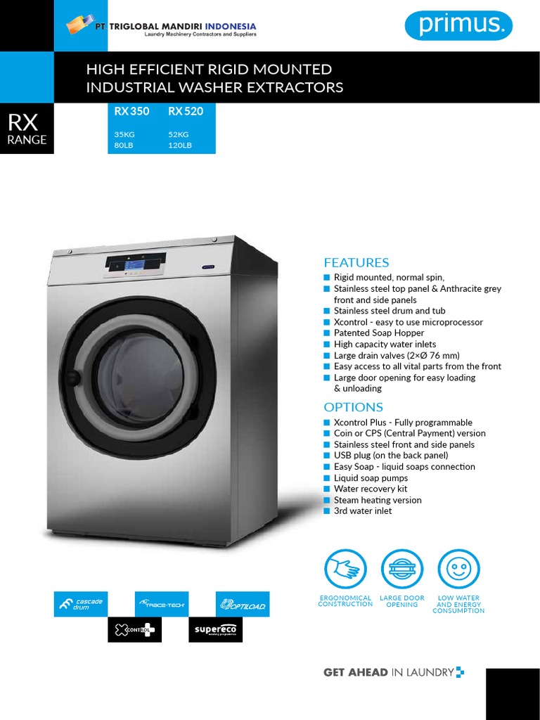 Primus RX350 & RX520 Washer Extractors | PDF | Washing Machine | Valve