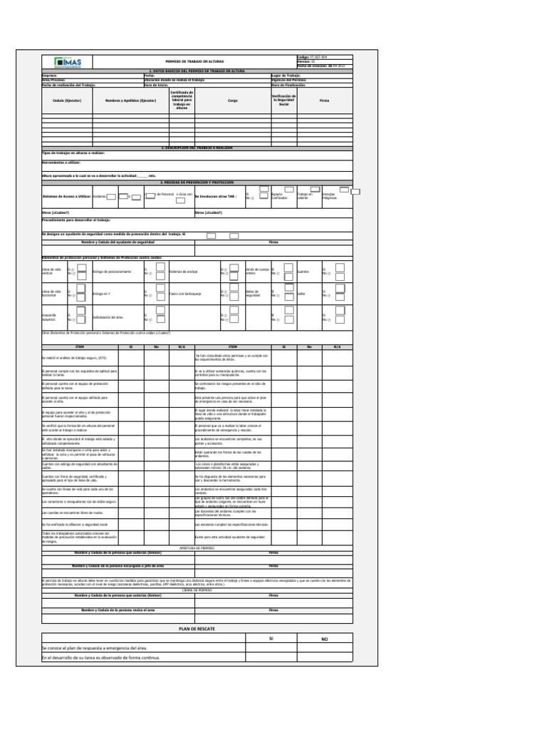 8.1 Permiso de Trabajo en Alturas Imas Res 4272 | PDF