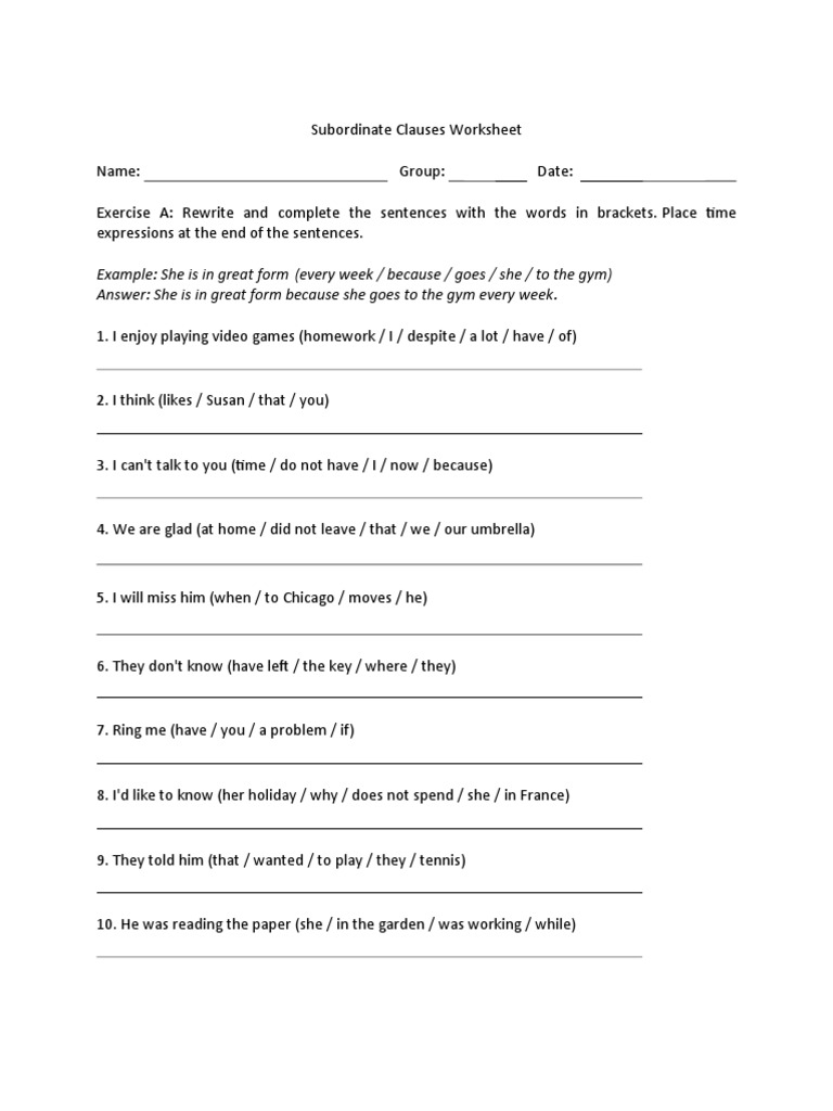 Identifying Subordinate Clauses Worksheet – IXAKCU
