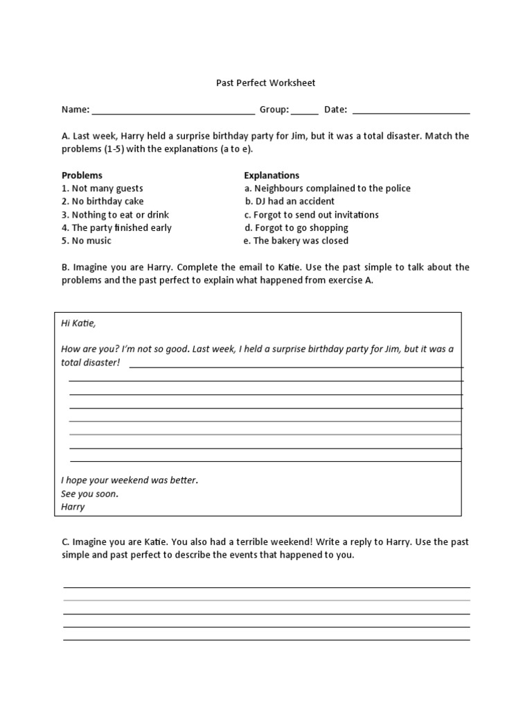 Past Perfect Worksheet | PDF
