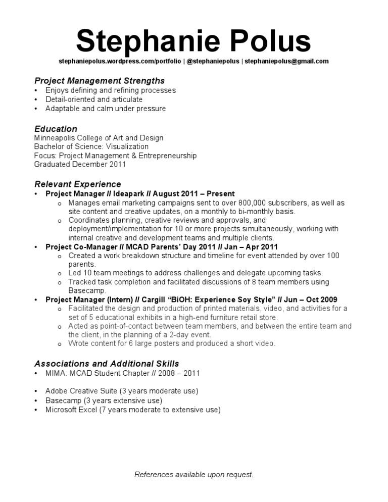 Project Management Resume 2012 | PDF | Business | Art