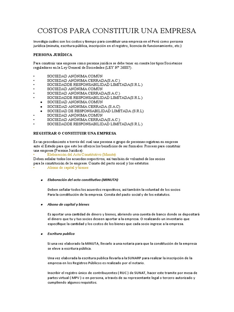 Costos para Constuir Una Empresa | PDF | Justicia | Crimen y violencia